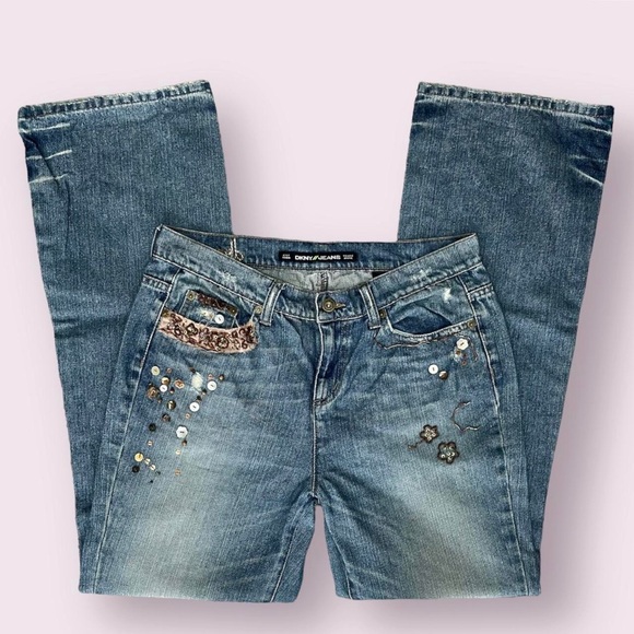 Dkny Denim - dkny soho jean vintage low rise denim patchwork flare jeans size 8